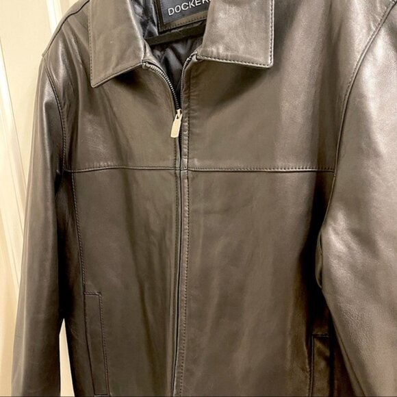 Dockers Black Genuine Leather Jacket XL - Picture 6 of 8